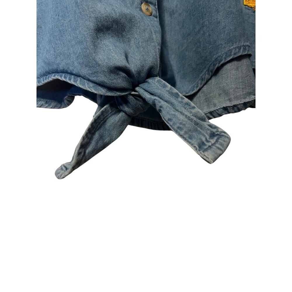 VTG Harper Heritage Women XL Denim Shirt Yellow Rose Embroidery Asymmetrical Hem - Picture 6 of 16
